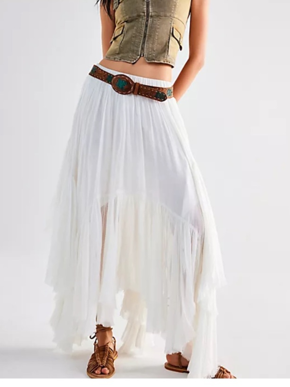 Free people clover Asymmetrical tiered Maxi Skirt - Women's small white NWT